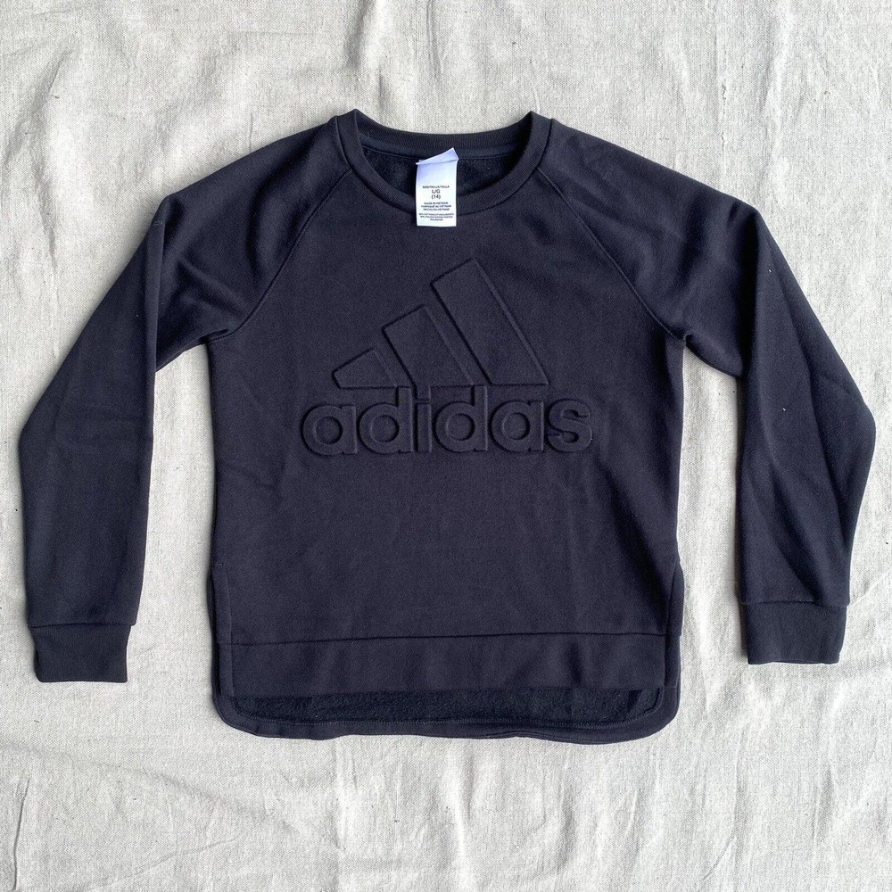 Adidas Embossed Logo Black Sweatshirt Kids Large 14